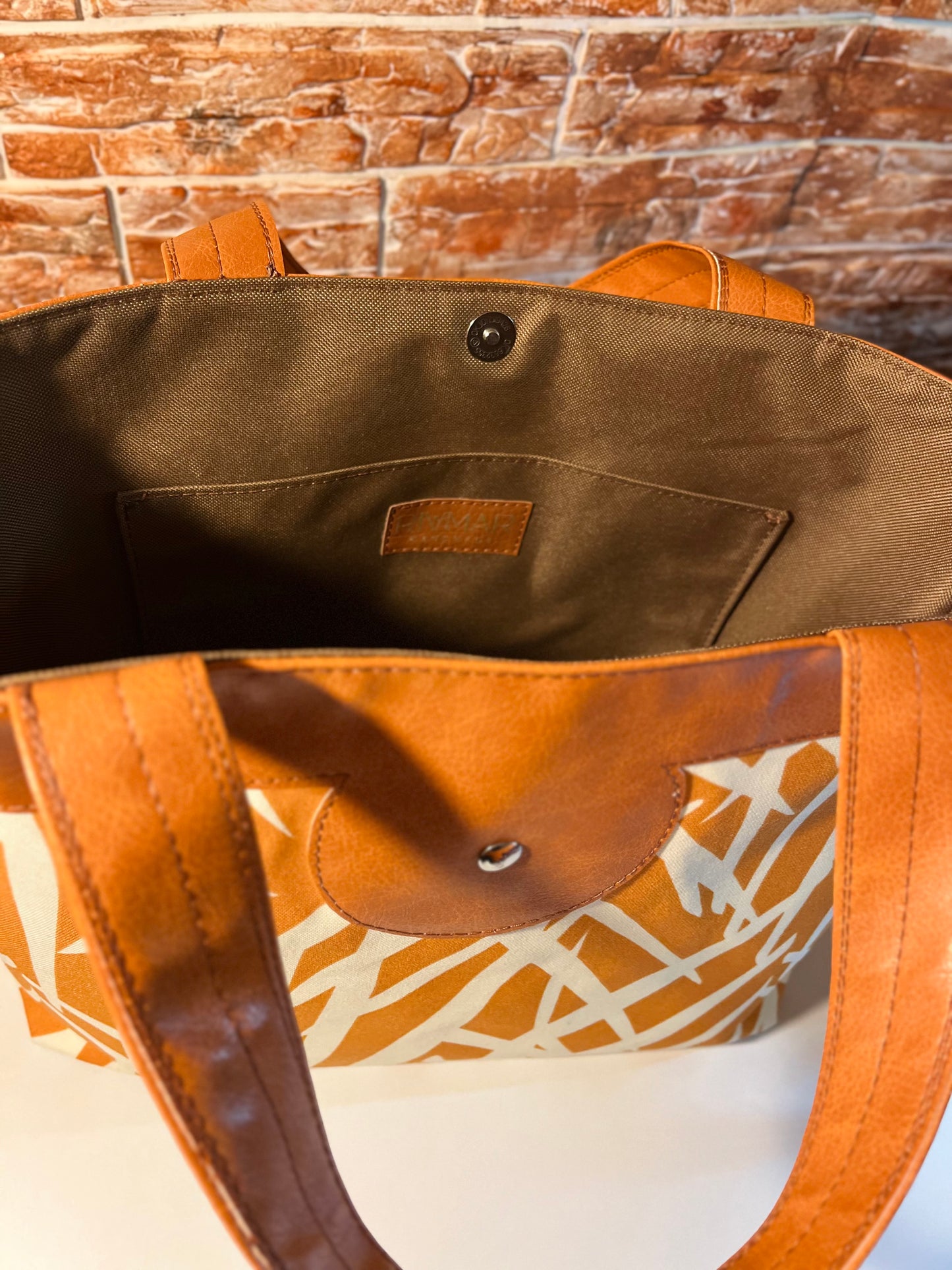 (RTS) Canvas Handbag - Tropical Palm Print / COLORS: (Brown or Orange)
