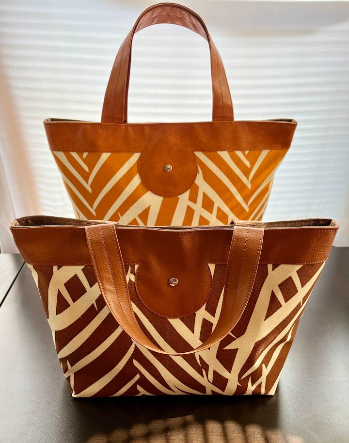 (RTS) Canvas Handbag - Tropical Palm Print / COLORS: (Brown or Orange)