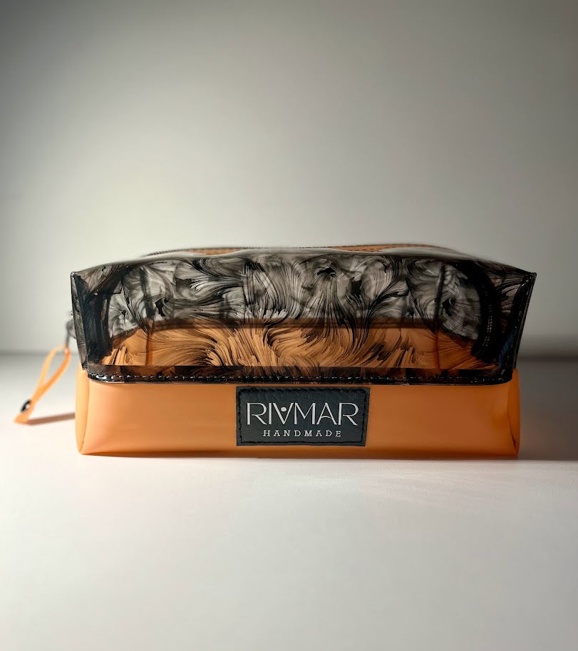 Boxy Bag Pouch - (Black) Oil Print / (Orange) Bottom