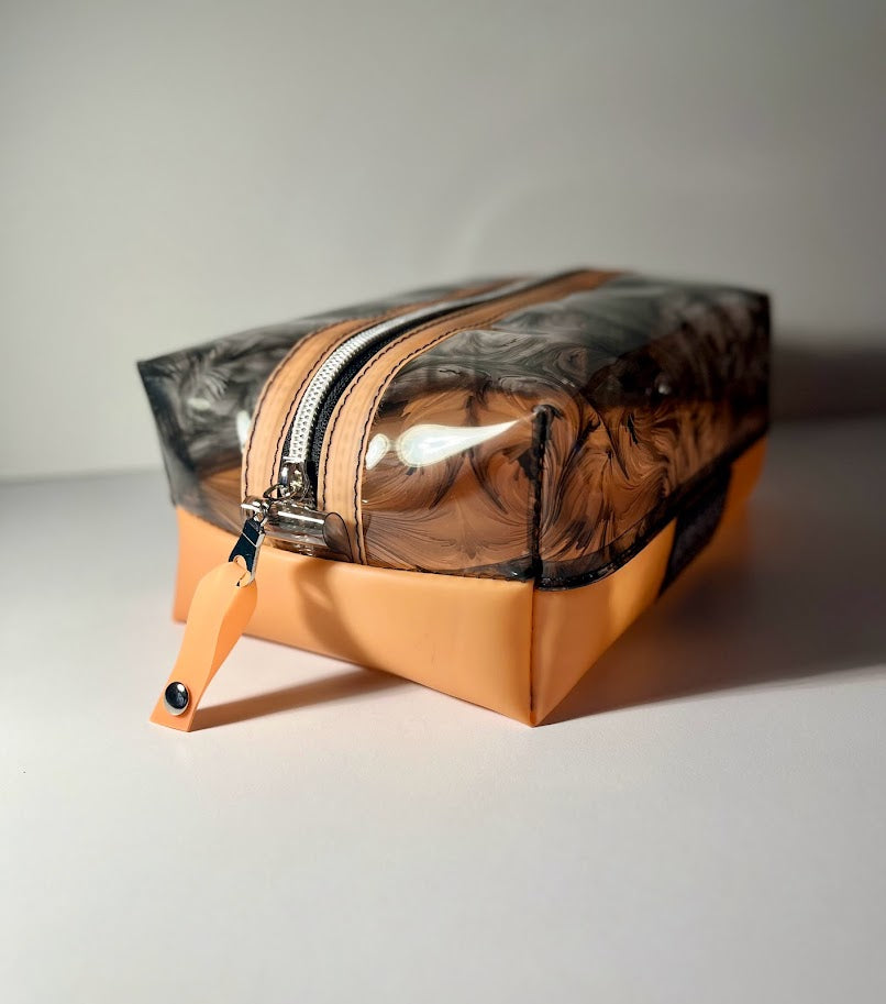 Boxy Bag Pouch - (Black) Oil Print / (Orange) Bottom