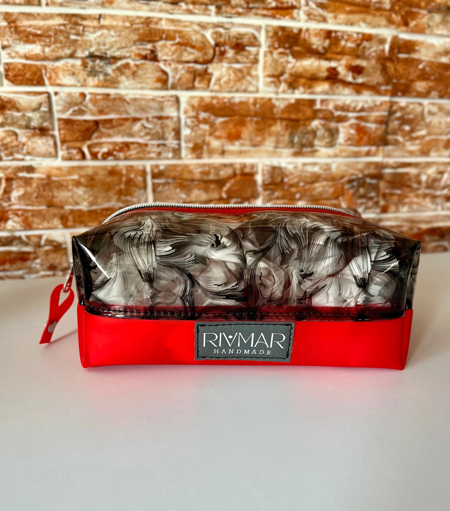 Boxy Pouch - (Black) Oil Print / (RED) Bottom - ( 1 piece or 2 Piece Set - Bundle)