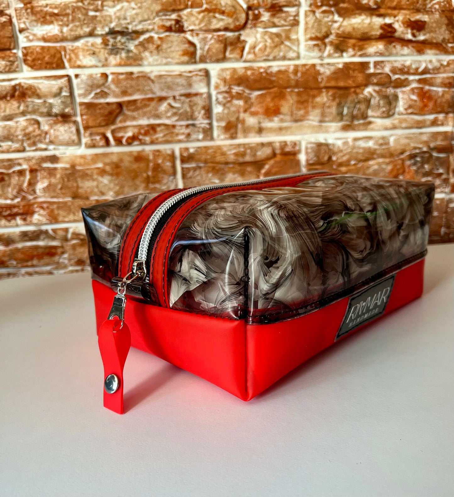 Boxy Pouch - (Black) Oil Print / (RED) Bottom - ( 1 piece or 2 Piece Set - Bundle)